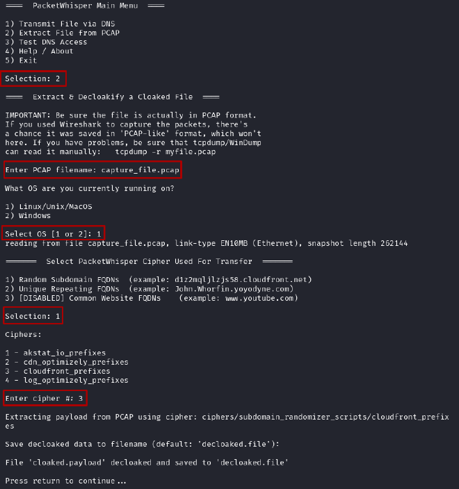 Packet-selection-message