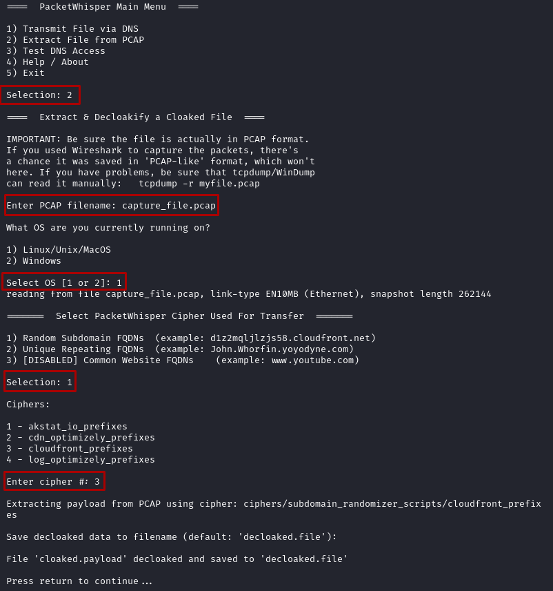 Packet-selection-message